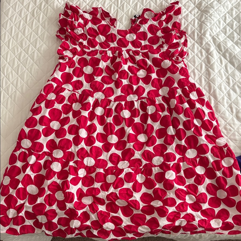Vibrant Red and White Floral Dress